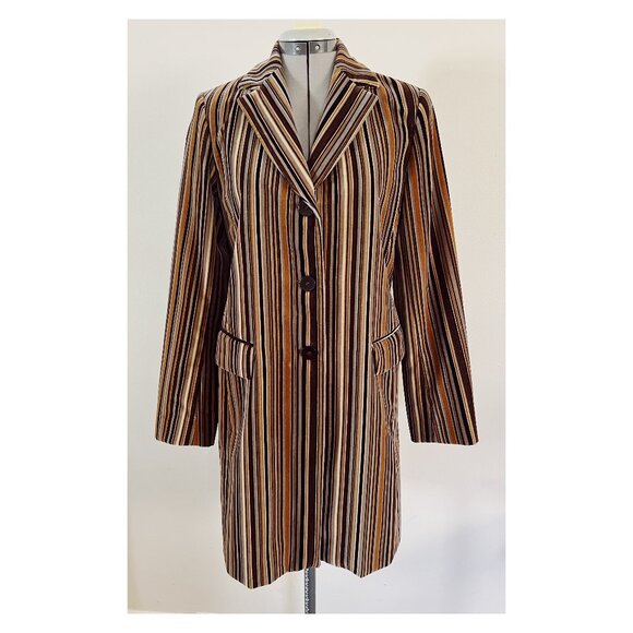 Lafayette 148 Sz 6 Velvet Brown Multi Stripe Chesterfield Single Breasted Coat - Picture 1 of 10